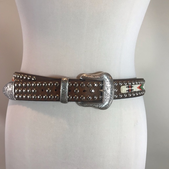 Wrangler Accessories - Wrangler Western brown and silver leather belt